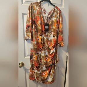 Monroe & Main Vibrant Floral Midi Dress - Orange, White, Brown